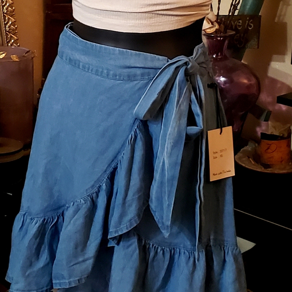 NWT denim wrap skirt